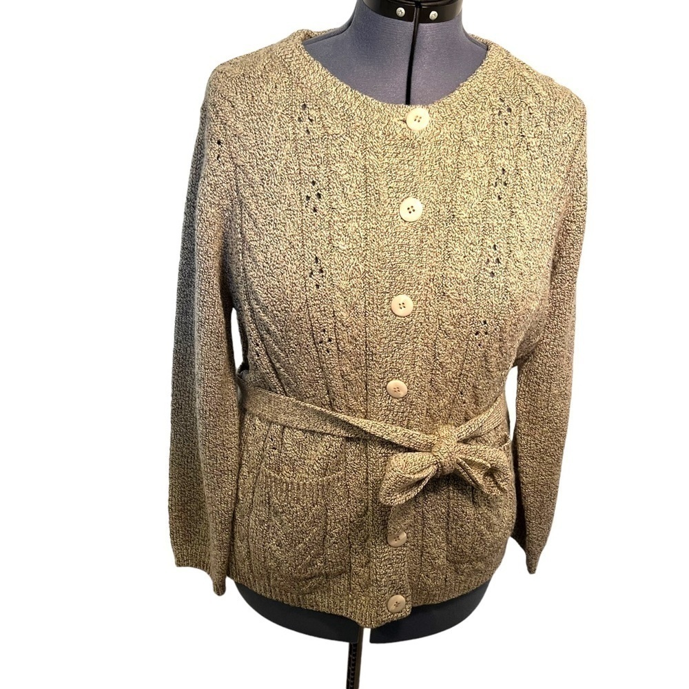 Carol Rose Womens Plus Size 1X Cardigan Sweater Button Down Beige Tan Cable Knit